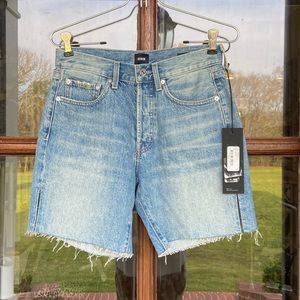 Edwin Light Blue Distressed Denim Jean Shorts